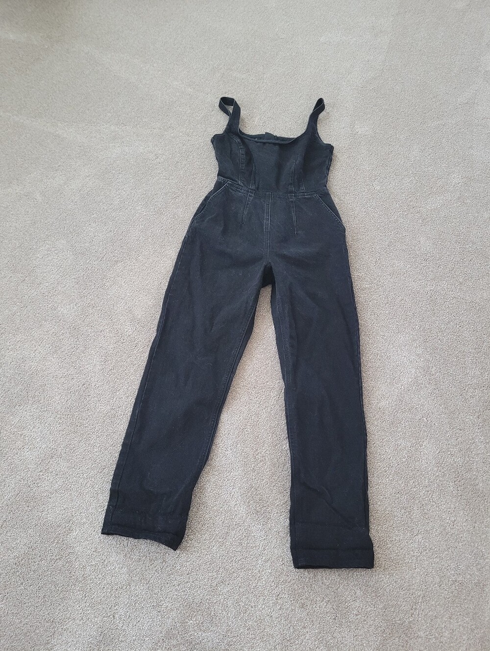 Asos Design Womens Black Denim Pant Jumpsuit Size 4 - Picture 3 of 6